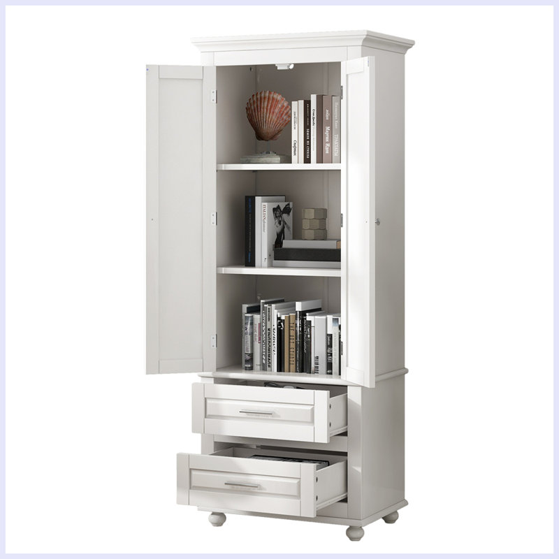 Modern Tall Storage Cabinet with Two Drawers for Bathroom, White