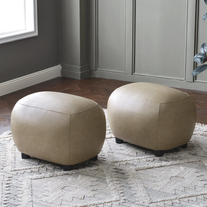 23" W Faux Leather Ottoman, Khaki