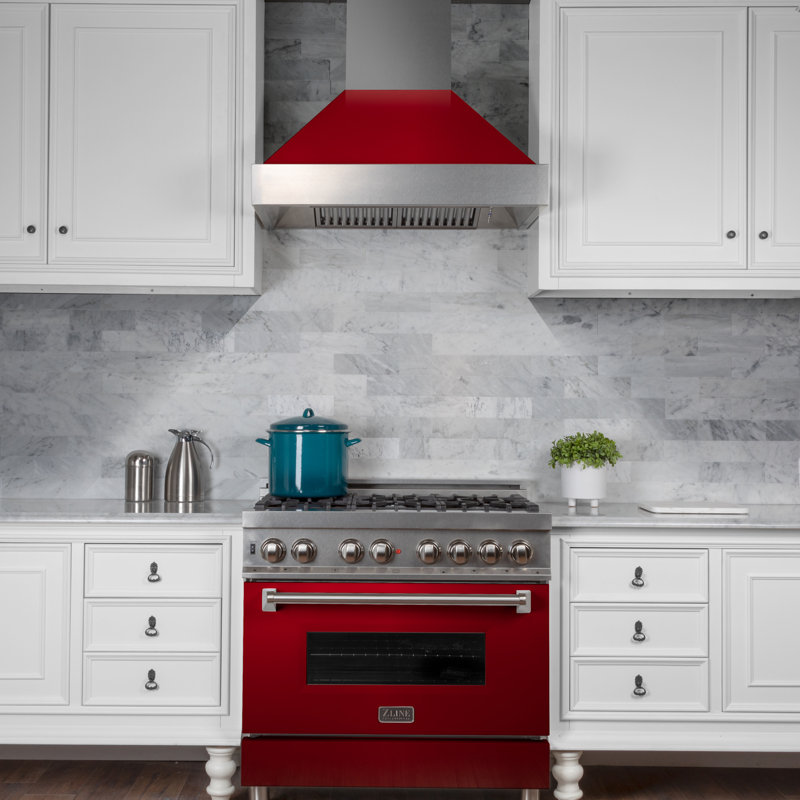 48" Fingerprint Resistant Stainless Steel Range Hood with Fingerprint Resistant Shell (8654SN-48), Red Gloss