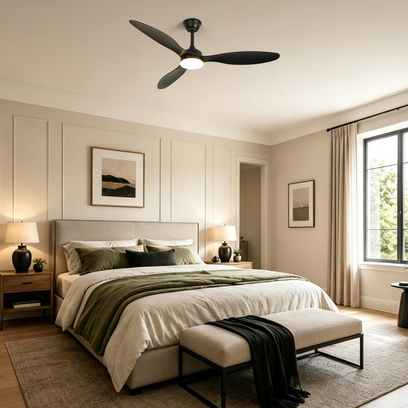 Ventilateur de plafond d'intérieur de 52 po avec ensemble d'éclairage à intensité variable Karlena, télécommande, 3 couleurs DEL, 6 vitesses, moteur à courant continu silencieux réversible, minuterie, mémoire et tiges incluses (ensemble de 2)