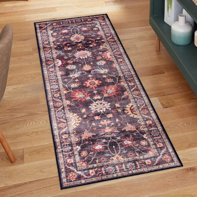 Samira Cullen Machine Washable Floral Border Brown Tan Cream Multi Indoor Area Rug, Transitional Flat Pile for Living Room & Bedroom