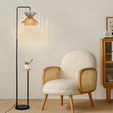 65.19" Black Rattan Tray Table Floor Lamp