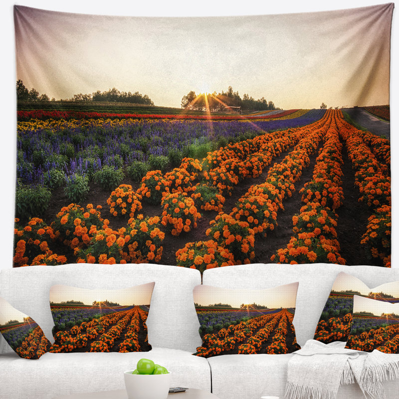 Tapisserie florale à fleurs japonaises, H 78 po x l 92 po
