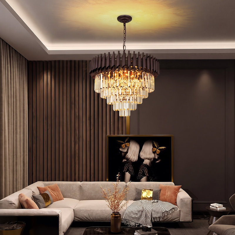 Lustre en cristal à 8 lumières Prempal, Bronze