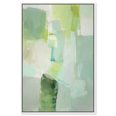 Mint Pastures I Framed Canvas Print Green Abstract Art by Art Remedy, White Frame, 20 x 30