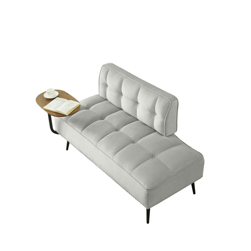 Canapé moderne en velours avec table d'appoint rotative à 360 ° et garniture en cuivre, Velours gris velours