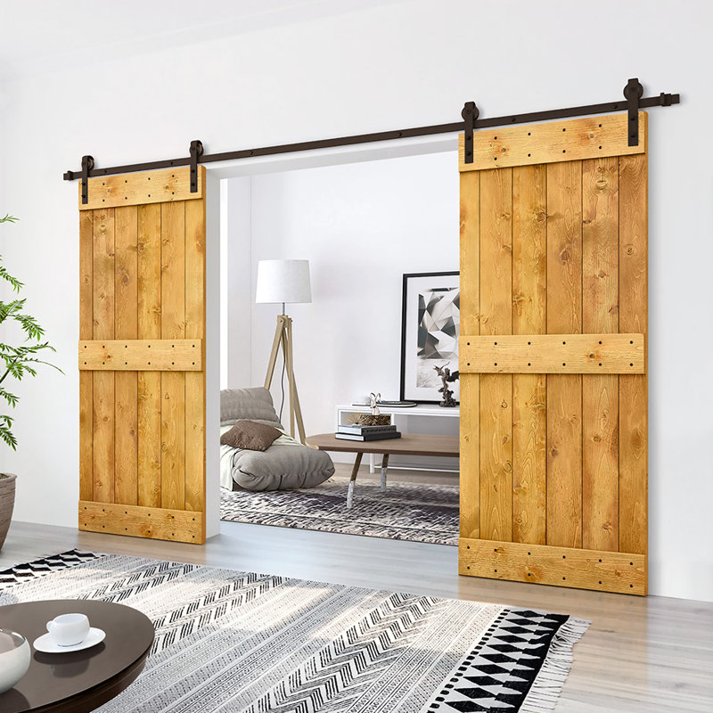 Porte de grange en bois massif lambrissé et métal, Érable colonial, 56 po x 84 po