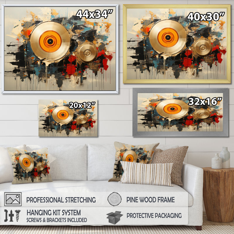 Vinyle, mélodie - Disques vinyle, art encadré, H 16 po x l 32 po x P 1 po, Cadre flottant noir
