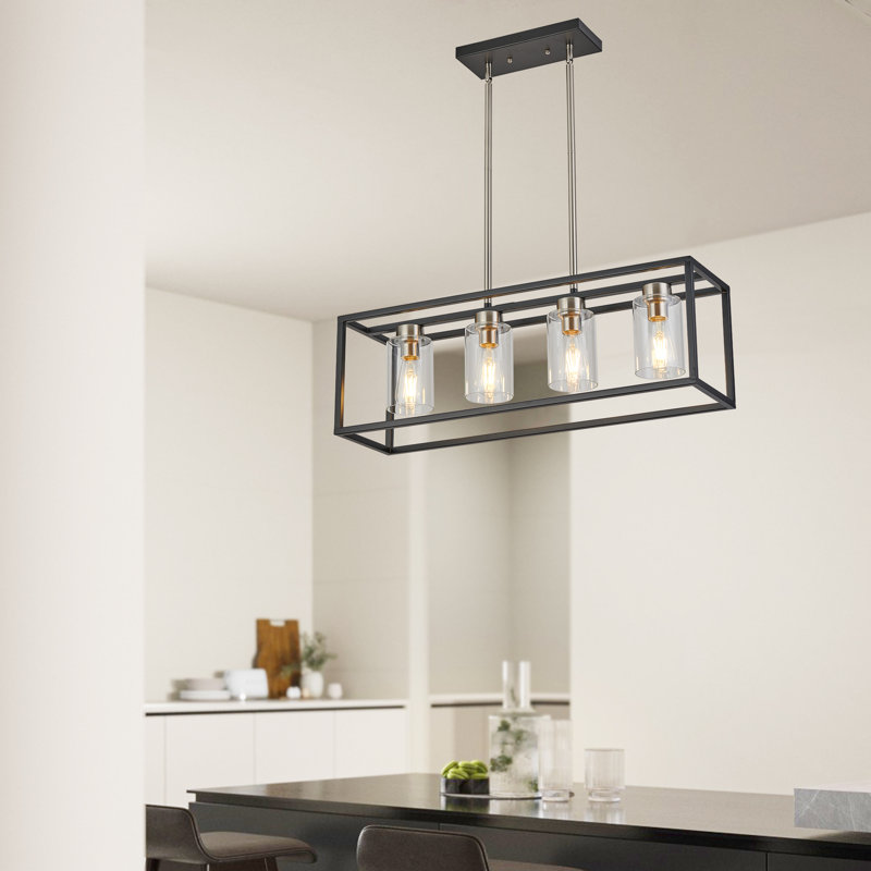 Dionna 4 - Light Dimmable Rectangle Chandelier, Brushed Nickel & Matte Black