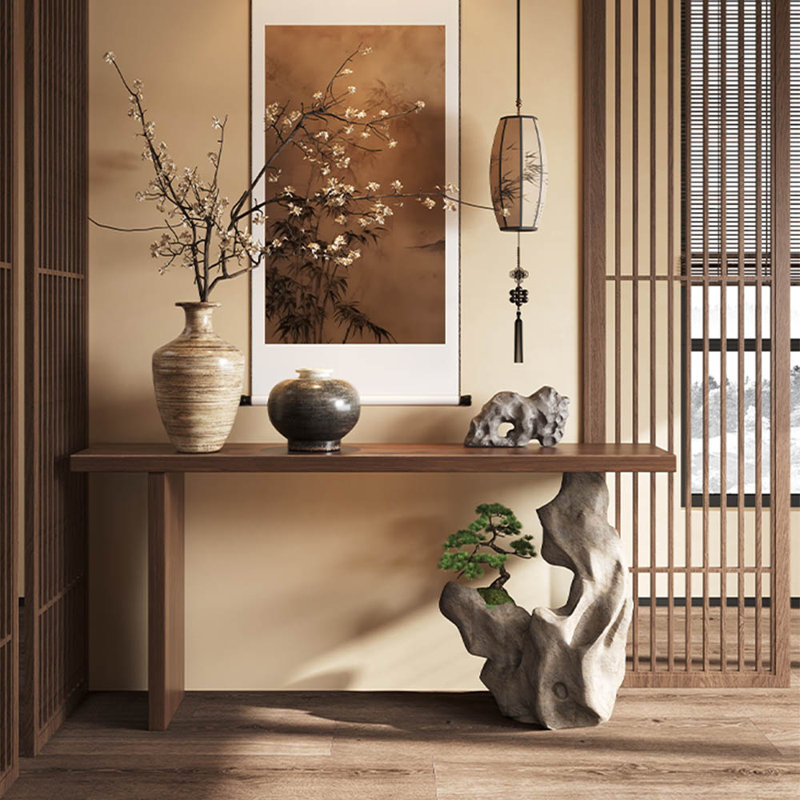 Console simple de style chinois, H 31,5 po x l 70,9 po x P 11,8 po