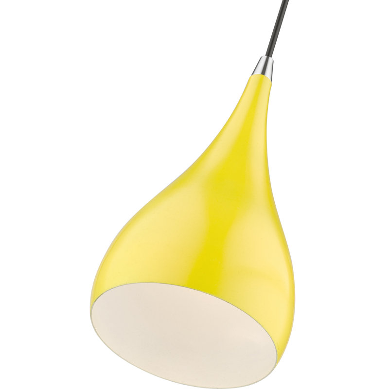 Luminaire suspendu conique unique à 1 lumière Ithel, Jaune brillant / chrome poli, Jaune brillant