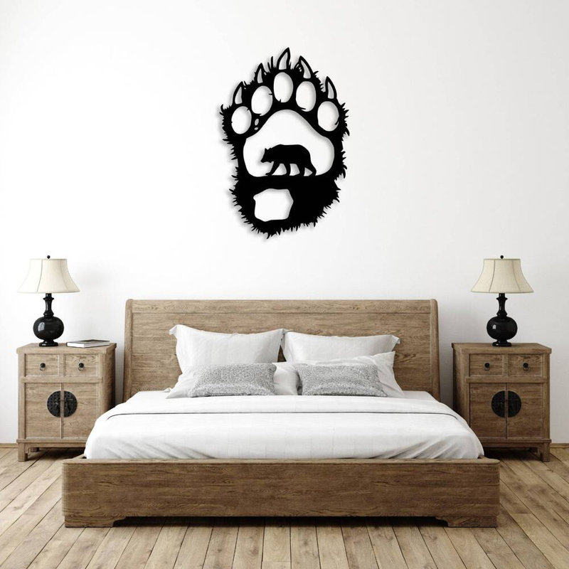 Ours en métal avec patte d'ours, H 36 po x l 24 po x P 0,12 po, Argent