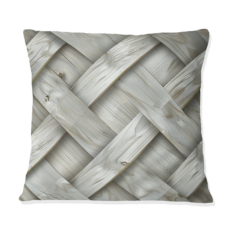 Coussin gris à imprimé tressé - Mid-Century, H 18 po x l 18 po