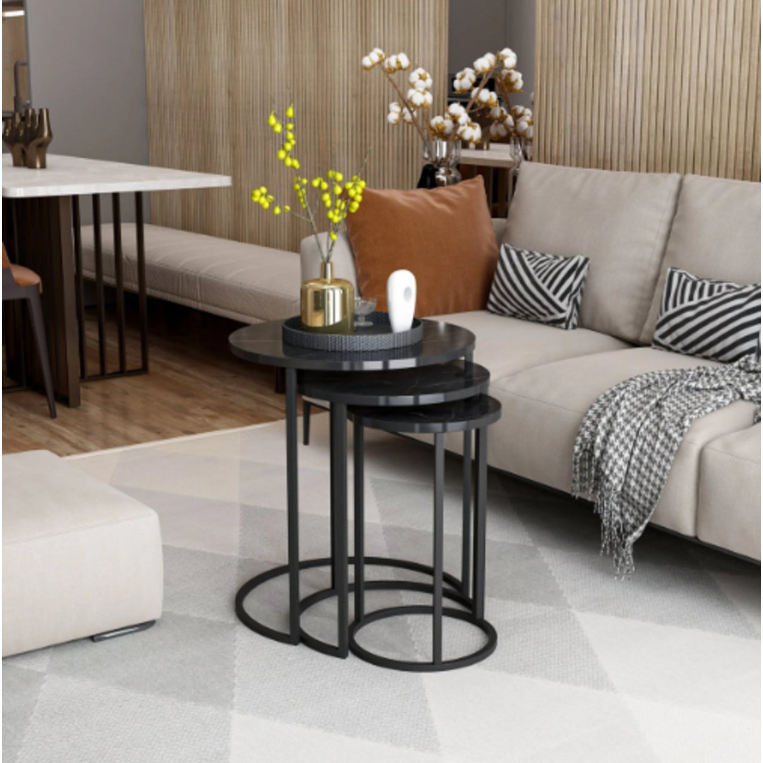 3-sitziger Nesting Couchtisch mit Metallbeinen - Royal Marble/b