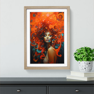 Woman With Curls Abstract - Single Picture Frame Print on Wood