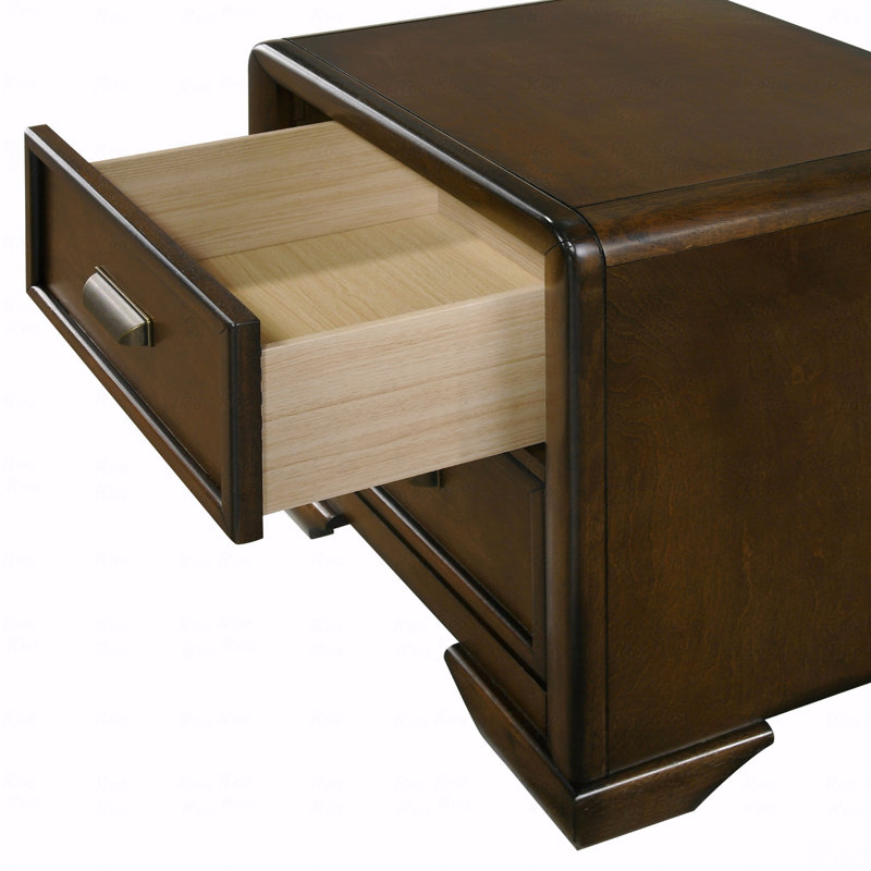 Table de chevet 2 tiroirs, meubles de chambre à coucher en bois brun foncé 1Pc