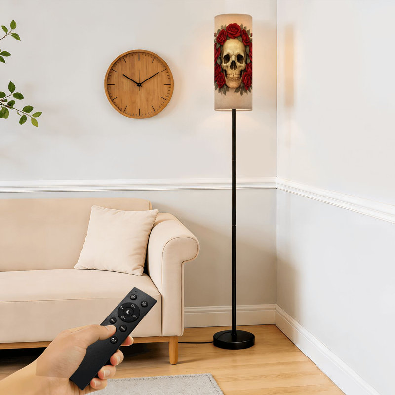 Lampe sur pied avec têtes de mort, roses rouges, gothique, rétro, esthétique esthétique, lampes sur pied avec télécommande, abat-jour à DEL, abat-jour réglables pour lampes de bureau