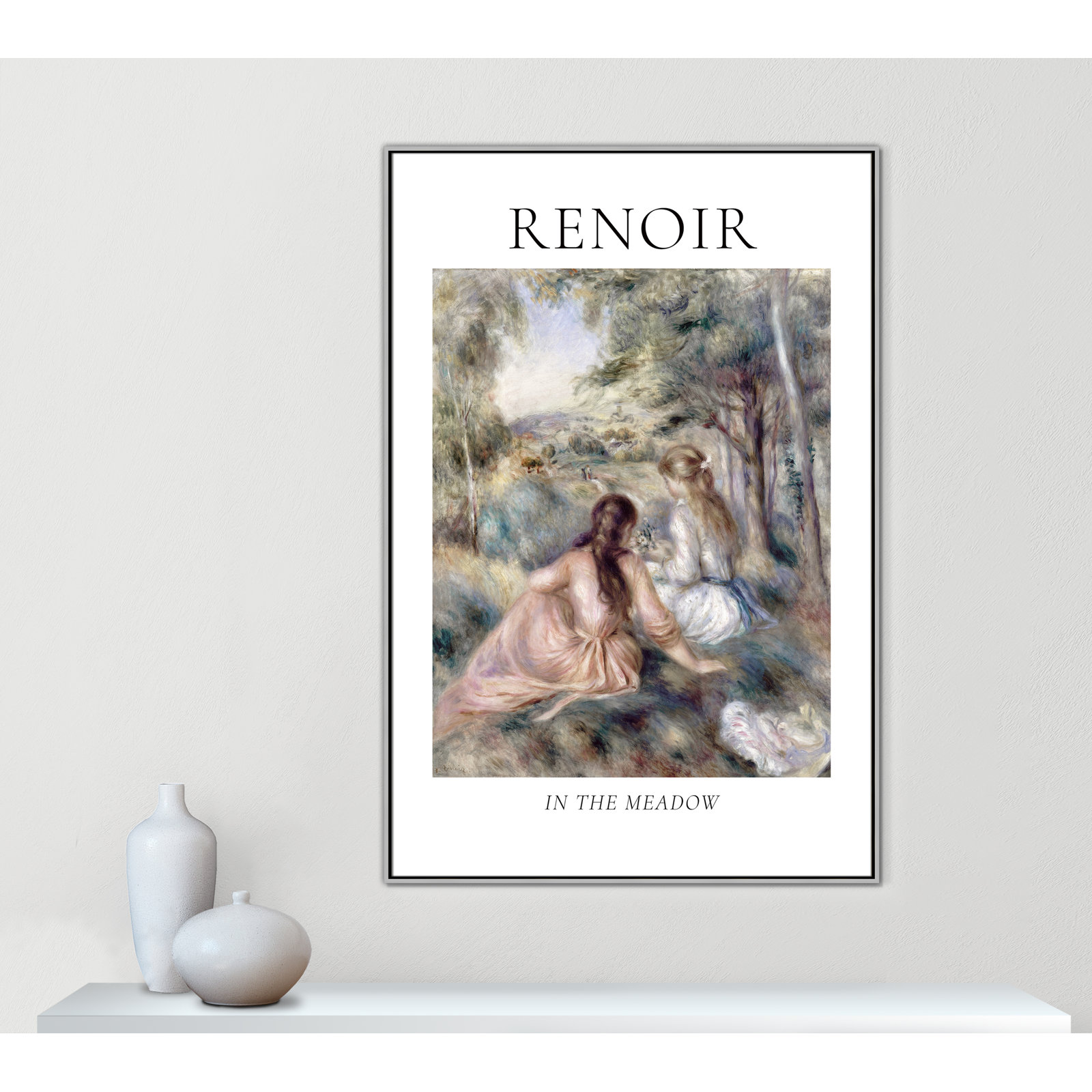 Old Masters Collection " In The Meadow " by Auguste Renoir, No, 61.5" H x 41.5" W x 2" D, Silver Floater Frame