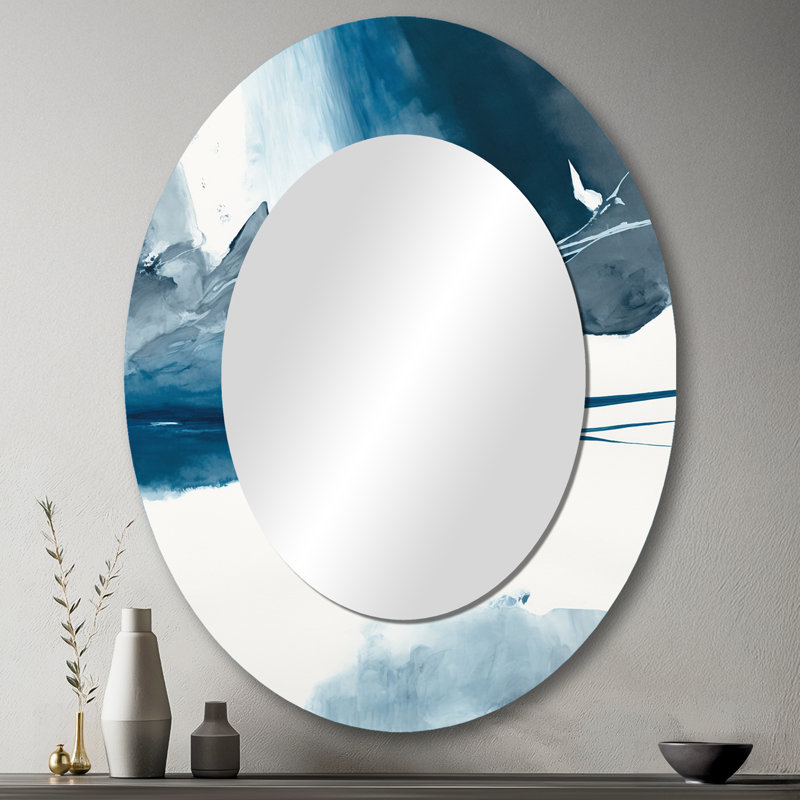 Imperial Blue Solitude I - Large Oval Wall Mirror On Metal, 43" x 33"