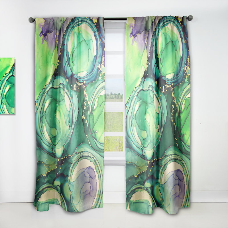Rideau géométrique vert luxueux abstrait Art VI - velours obscurcissant - 1 panneau