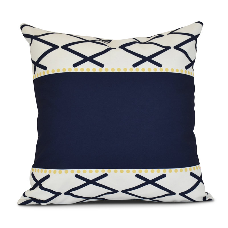 Navy Blue and White Geometric Polyester Throw Pillow