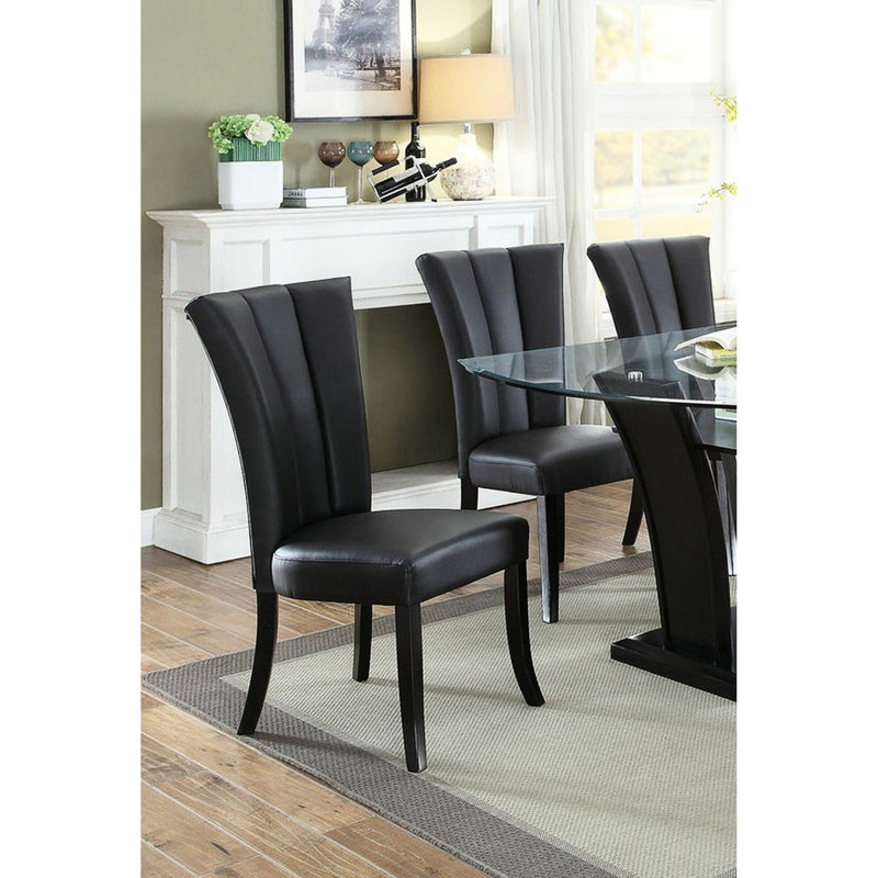 Ensemble de 2 chaises noires en similicuir noir avec dossier à lignes larges