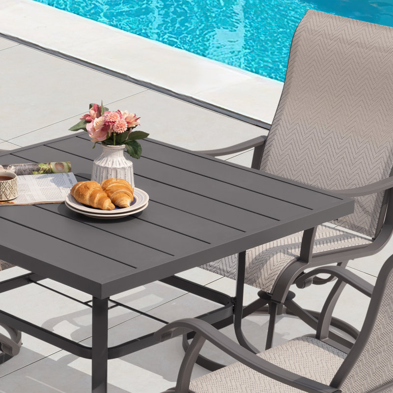 Ensemble de salle à manger 5 pièces en métal avec trou pour parasol, 4