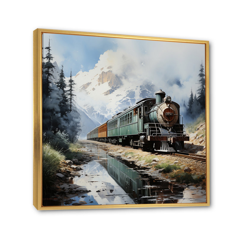 Train Majestic Passage Pointillism I - Transportation Canvas Wall Art, H 24 po x l 24 po x P 1 po, Cadre flottant doré