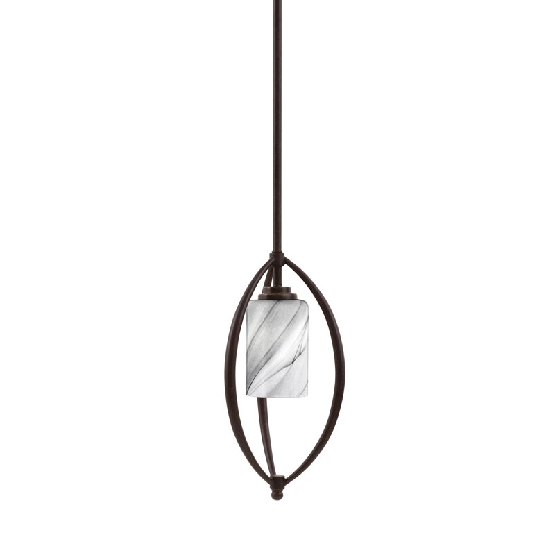 Suspension Albreda Stem Hung Mini présentée en finition granit foncé avec verre tourbillon onyx de 10 cm