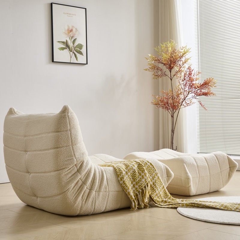Fauteuil à billes et chaise longue Teddy, Blanc