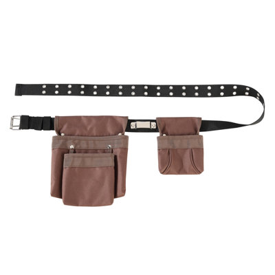 Adjustable Polyester Tool Belt with Detachable Pouch, 29" to 54" Waist Fit for Electricians and Carpenters, Brown