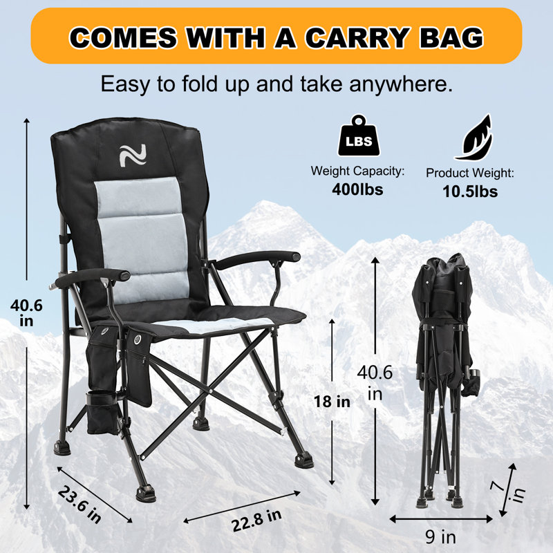 Heated Camping Chair,Heated Folding Chair with Cup Holder,Rich Pockets, Travel Bag,Supports 400 Lbs, Black