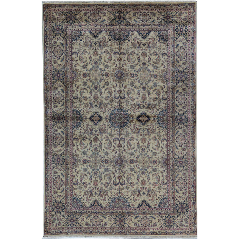 Lamani Wool Oriental Area Rug in Ivory/Dark Blue/Green