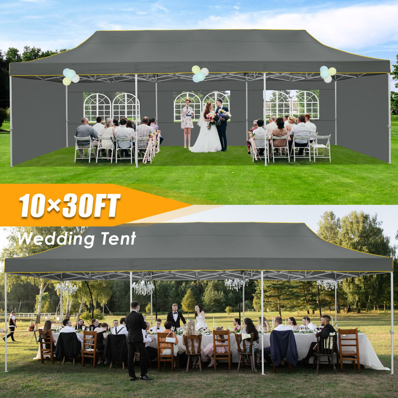 Tents for Parties 10x30 Heavy Duty Pop Up Canopy Tent with 5 Sidewalls&Wheeled Bag, Commercial Event Party Tent Wedding Instant Canopy Waterproof, UV 50+, Upgraded Thicked Hexagonal Legs