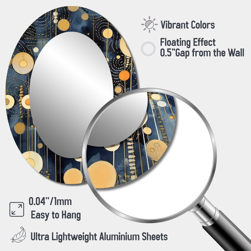 Pastel Abstract With Blue Black & Gold Spots XV - Modern Oval Wall Mirror, 40" x 30"