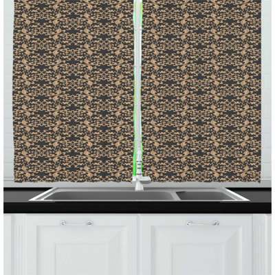 Antique Oriental Continuous Eastern Spiral Damask Floral Inspired Illustration Kitchen Curtain