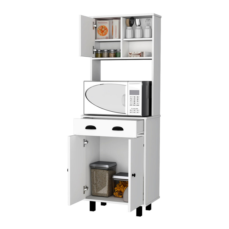 23.6 Inches Wide White Kitchen Pantry With 1 Drawer And Practical Shelves Wood 5 For Space Optimization, White