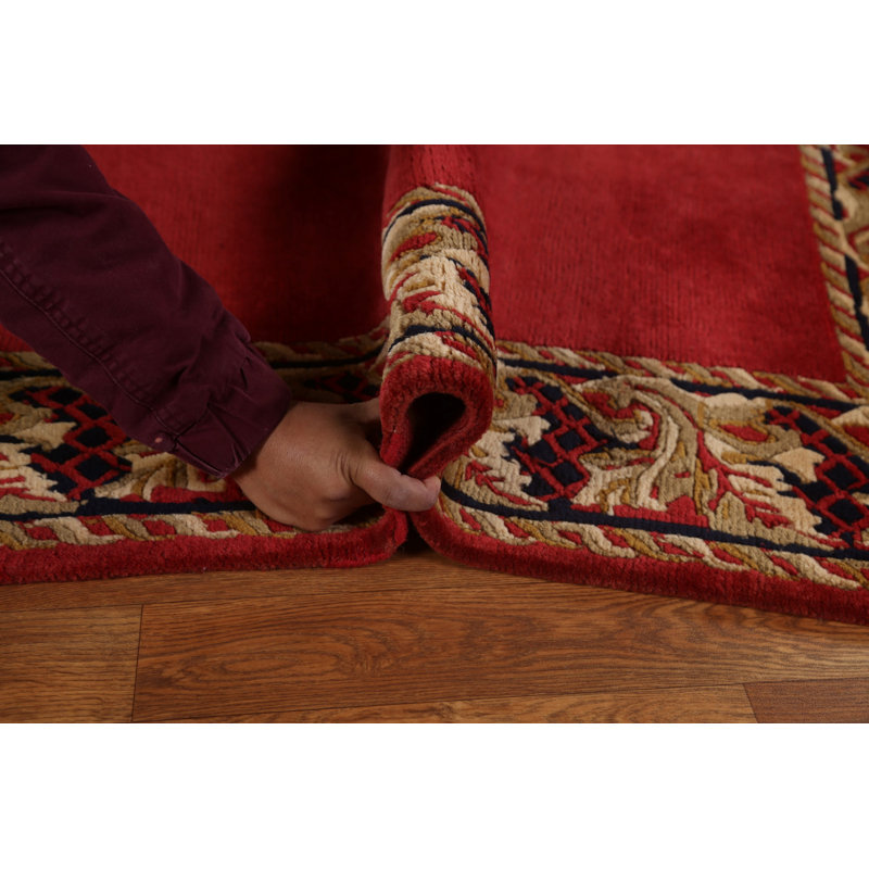 Tapis rouge / noir / brun / beige noué à la main de conception unique 3 pi 8 po x 5 pi 5 po Népalais