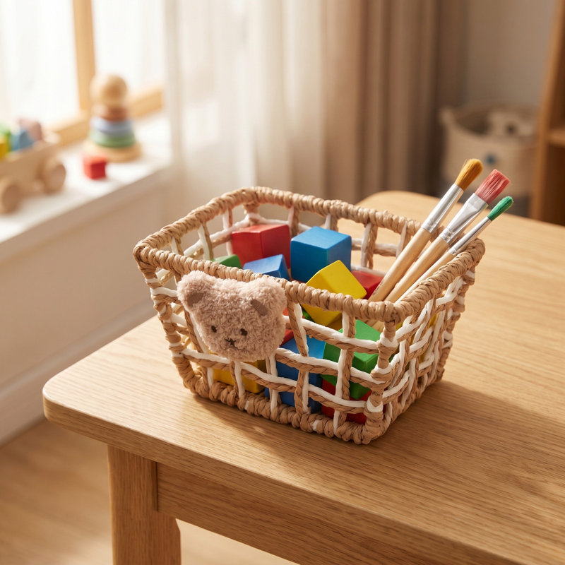 Panier de rangement en papier Panier tissé à la main, Khaki