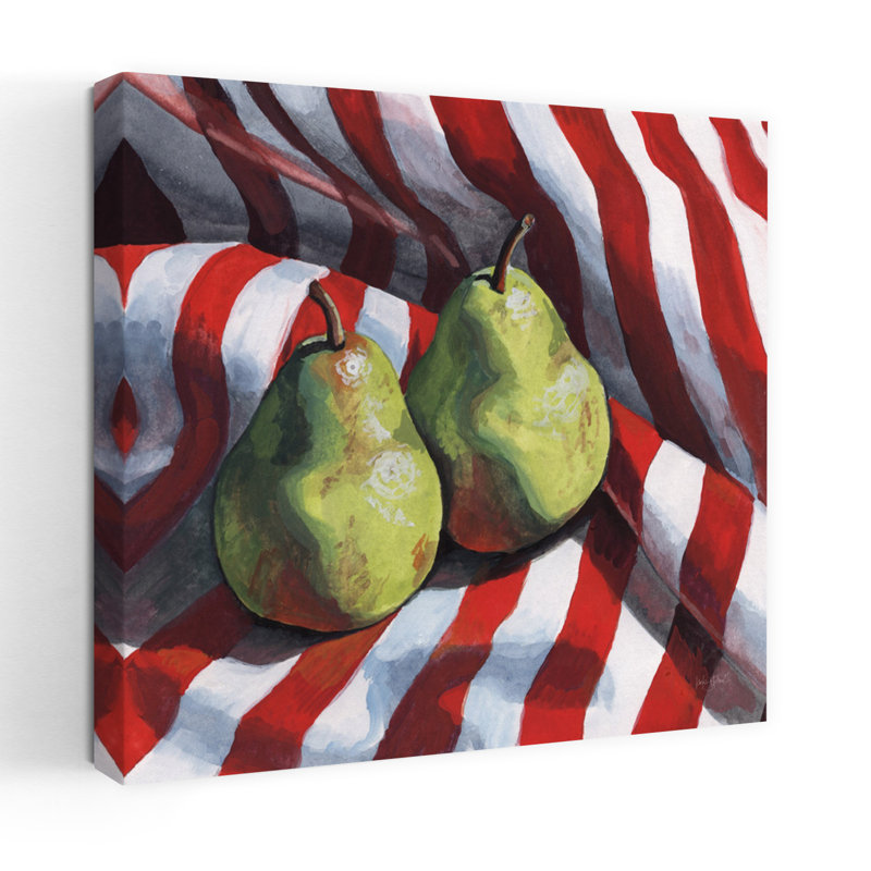 Art contemporain deux poires sur un tissu rayé, H 36 po x l 36 po