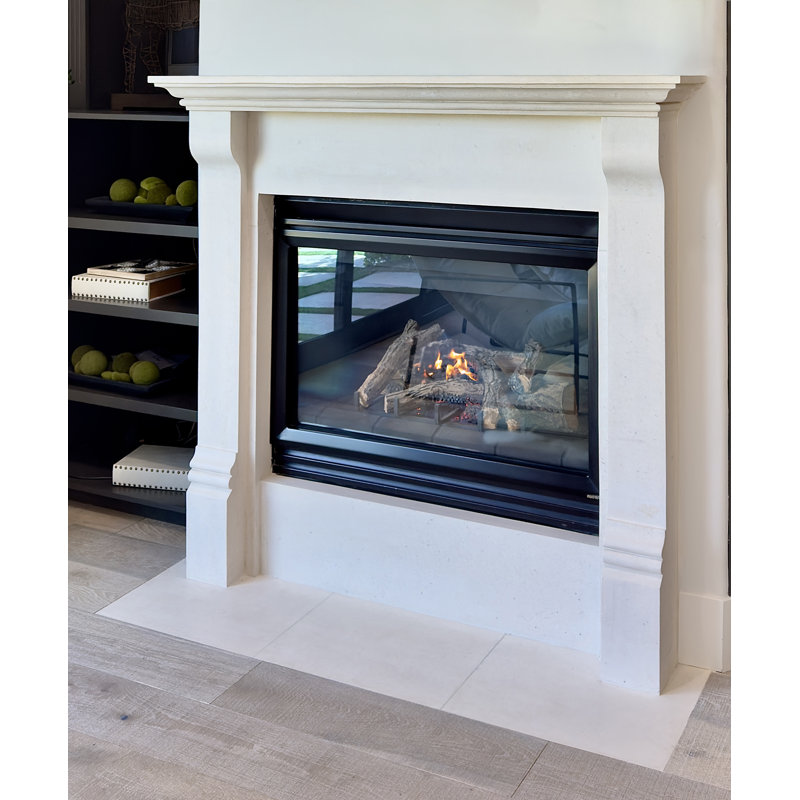 WFR-Ireland – Custom Hand-Carved Natural Limestone or Cantera Stone Fireplace Mantel Surround | Transitional Crowned Simplicity