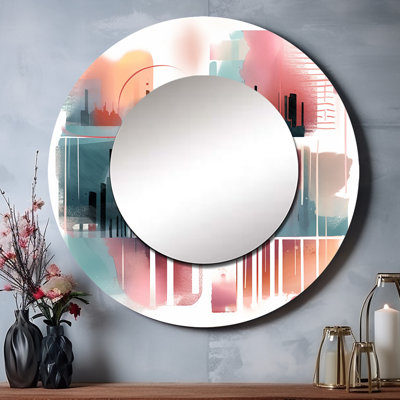 Poga Orange and Blue Artistic Expressions V - miroir géométrique, miroir mural rond unique moderne, impression sur métal