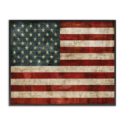 US American Flag Wood Textured Design by Luke Wilson - Graphic Art Print on Wood