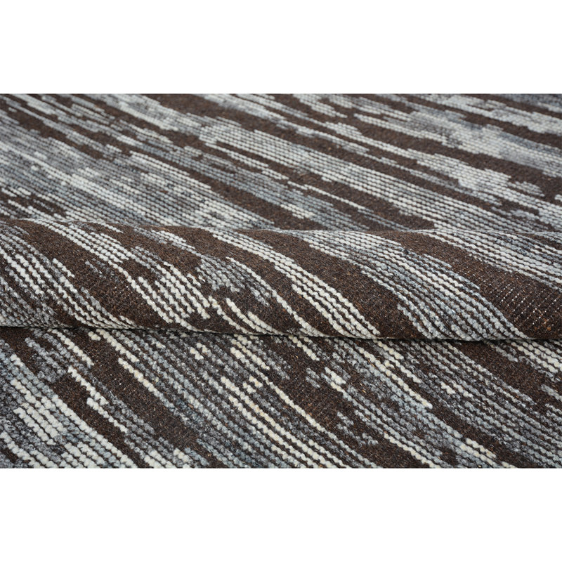 Wool Abstract Area Rug in Black/Dark Gray, Rectangle 8' x 10'