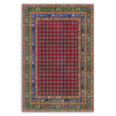 Pastel Lacasa Blue Red Miniature Cotton Chenille Area Rug