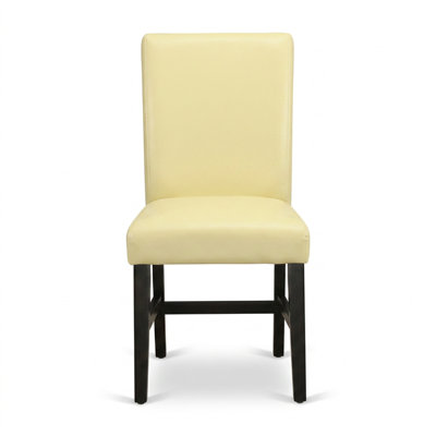 Ensemble de table de salle à manger rectangulaire en caoutchouc noir avec rallonge papillon et 2 chaises Parson en cuir PU couleur crème au lait de poule