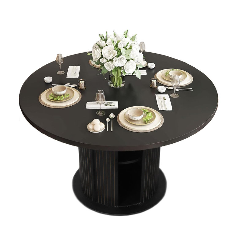 47" Storage Round Dining Table, Black