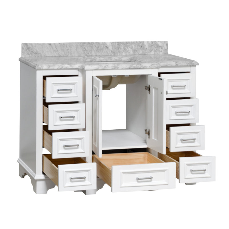 Loughlam 48'' Single Bathroom Vanity with Top, White, Carrara Marble