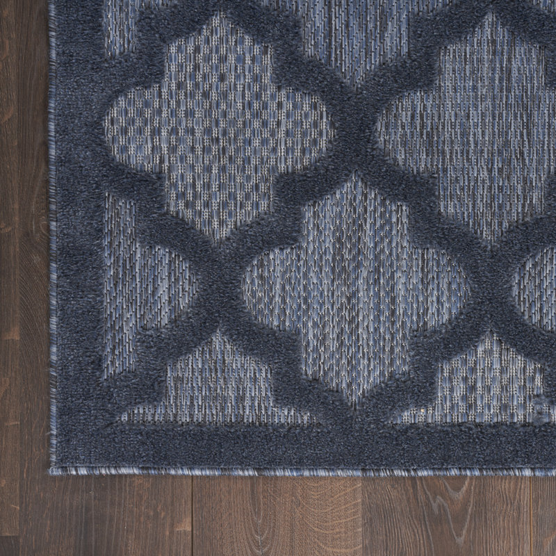 Adianey Red Barrel Studio Easy Care Trellis Navy Blue Indoor/Outdoor Area Rug, Rectangle 5' x 7'