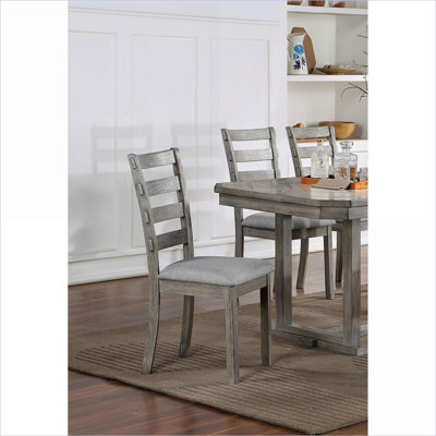 Ensemble de 2 chaises de salle à manger rembourrées à dossier échelle gris ardoise, chaises d'appoint en bois massif brossé pour la cuisine